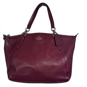 Coach Pebbled Leather Tote Bag | Burgundy Wine Shoulder Satchel